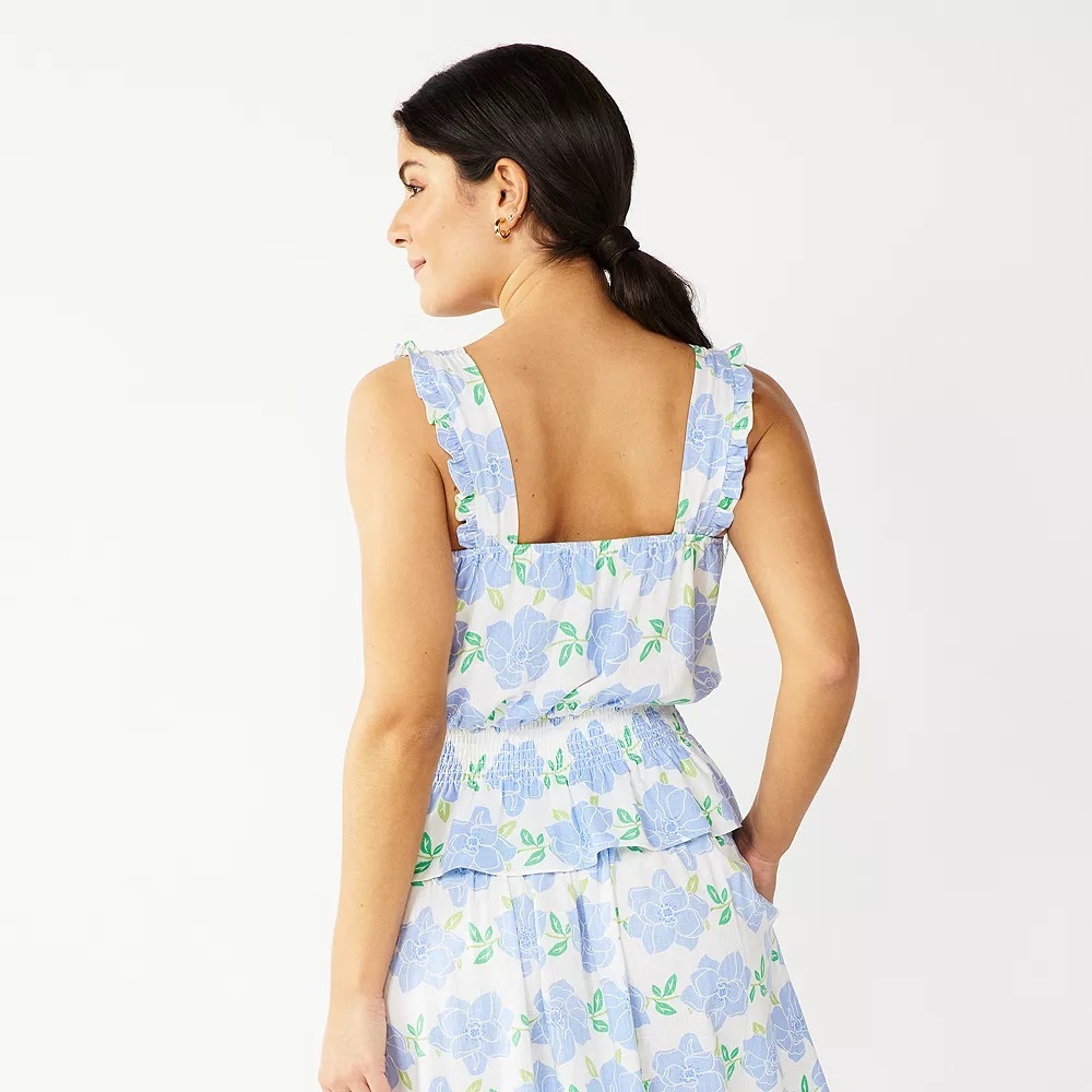 Draper James Light Blue Floral Ruffle Linen Tank Top - Picture 3 of 4